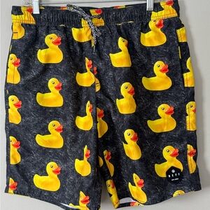 Neff Swim Trunks Mens Medium Black Yellow Rubber Duck Drawstring
